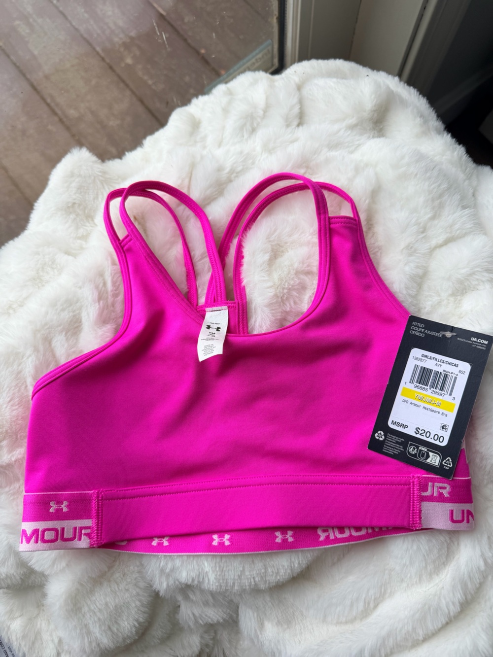 Girls' Under Armour Hot Pink Double-Strap Sports Bra Youth Medium